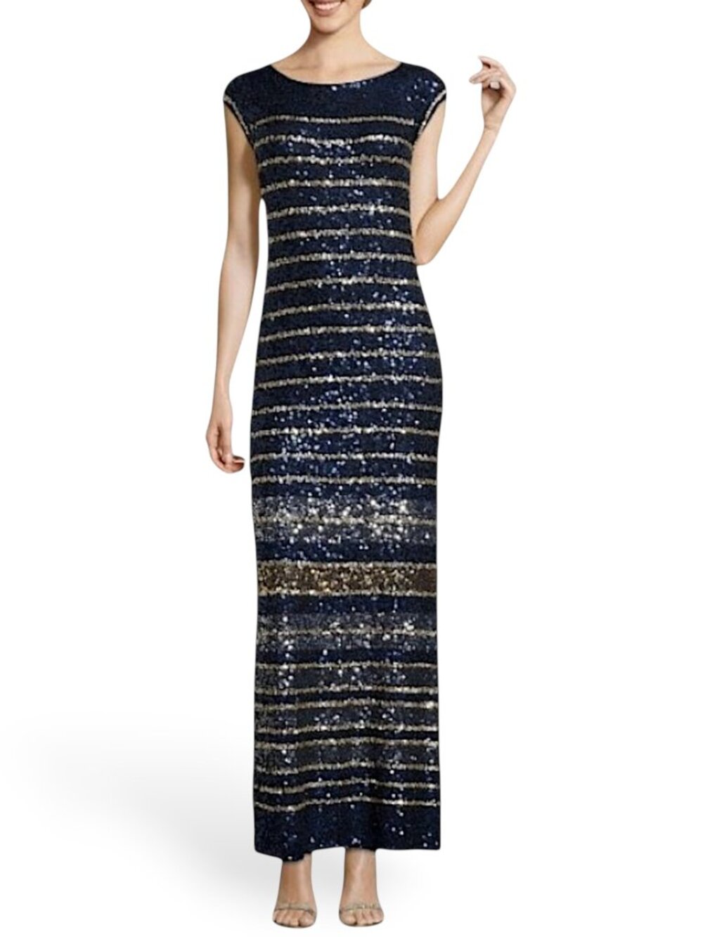 Calypso St. Barth Francena Navy Gold Metallic Sequin Dress Gown Maxi NWT New XS